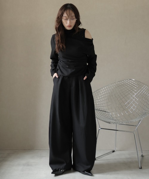 Ulysses（ユリシス）の「【3set】レースタンクレイヤードワンショルカットソー＆ワイドパンツ（セットアップ・レディース・ブラック/グレー・M/S）」の14枚目の写真