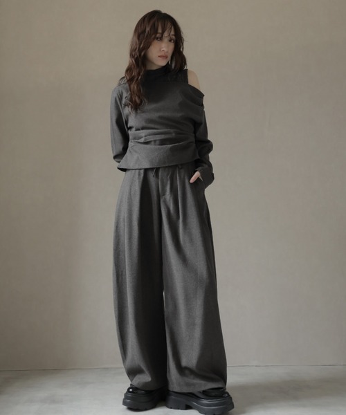 Ulysses（ユリシス）の「【3set】レースタンクレイヤードワンショルカットソー＆ワイドパンツ（セットアップ・レディース・ブラック/グレー・M/S）」の19枚目の写真