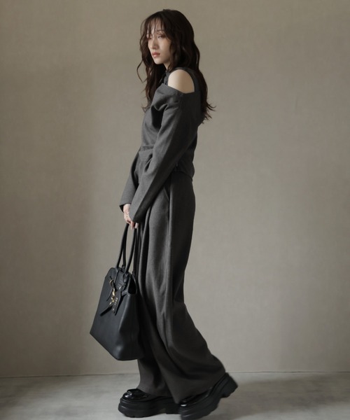 Ulysses（ユリシス）の「【3set】レースタンクレイヤードワンショルカットソー＆ワイドパンツ（セットアップ・レディース・ブラック/グレー・M/S）」の22枚目の写真