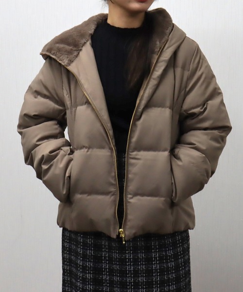 libelle more（リベル モア）の「フードフェイクファーダウンジャケット（ダウンジャケット/コート・レディース・モカ/ネイビー/アイボリー/ブラック/グレー・M/L）」の5枚目の写真