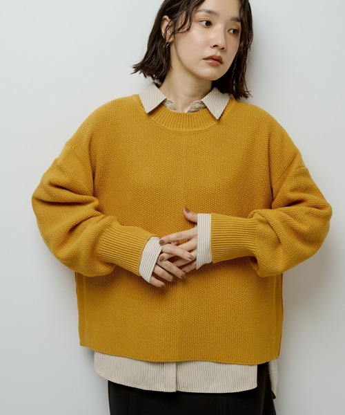 Green　Parks（グリーンパークス）の「かのこ編モックネックニットプルオーバー（ニット/セーター・レディース・オレンジ/ブラウン/グレー/ホワイト系その他2/イエロー・FREE）」の5枚目の写真