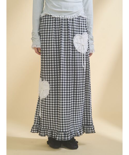 merry jenny（メリージェニー）の「message heart skirt（スカート・レディース・グリーン/ベージュ/ブラック・FREE）」の2枚目の写真