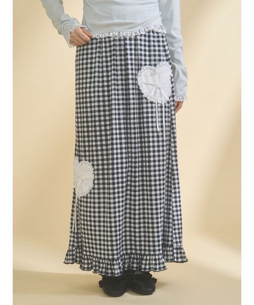 merry jenny（メリージェニー）の「message heart skirt（スカート・レディース・グリーン/ベージュ/ブラック・FREE）」の4枚目の写真