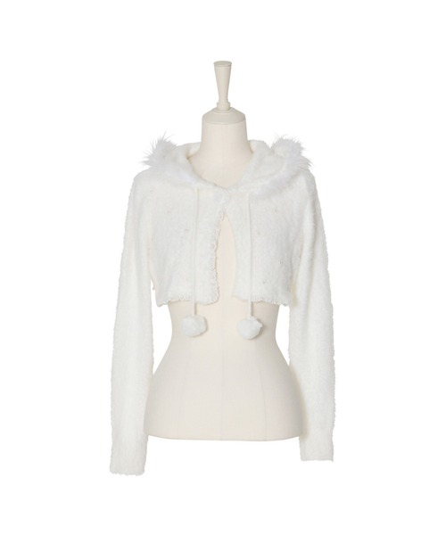 mellfy memory（メルフィーメモリー）の「Fluffy pom-pom Angel hoodie cardigan（ニット/セーター・レディース・ピンク/ホワイト・FREE）」の2枚目の写真