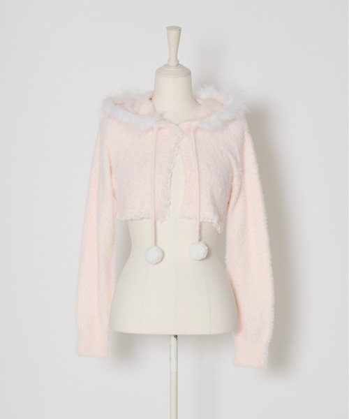 Fluffy pom-pom Angel hoodie cardigan（ニット/セーター）｜mellfy