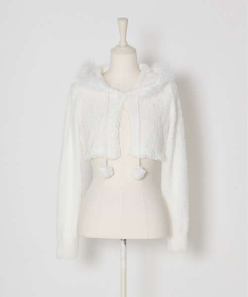 mellfy memory（メルフィーメモリー）の「Fluffy pom-pom Angel hoodie cardigan（ニット/セーター・レディース・ピンク/ホワイト・FREE）」の3枚目の写真