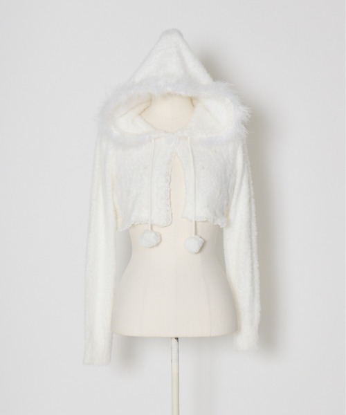 mellfy memory（メルフィーメモリー）の「Fluffy pom-pom Angel hoodie cardigan（ニット/セーター・レディース・ピンク/ホワイト・FREE）」の12枚目の写真