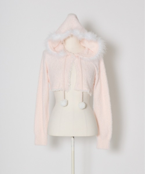 mellfy memory（メルフィーメモリー）の「Fluffy pom-pom Angel hoodie cardigan（ニット/セーター・レディース・ピンク/ホワイト・FREE）」の14枚目の写真