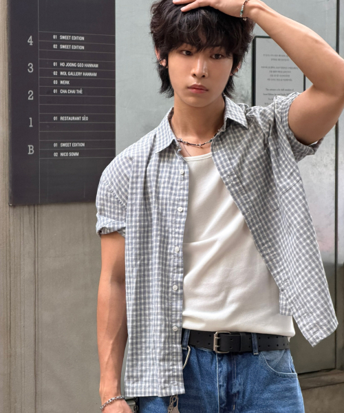SIGNATURE（シグネチャ）の「サマー クロップ チェック ハーフシャツ[ブルー]（シャツ/ブラウス・レディース・その他・MEDIUM/LARGE）」の2枚目の写真