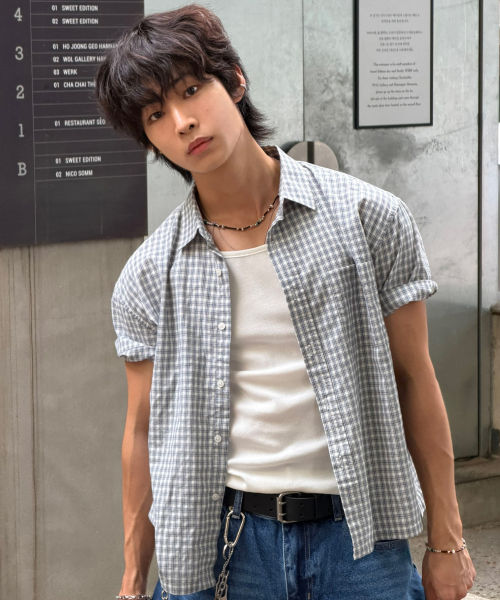 SIGNATURE（シグネチャ）の「サマー クロップ チェック ハーフシャツ[ブルー]（シャツ/ブラウス・レディース・その他・MEDIUM/LARGE）」の3枚目の写真
