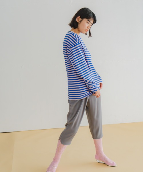 WHYTO.(ホワイト)の「「WHYTO. / ホワイト」ルーズストライプトップス(Tシャツ/カットソー・レディース・ホワイト×ネイビー/ピンク系/オフホワイト・38/36)」の15枚目の写真