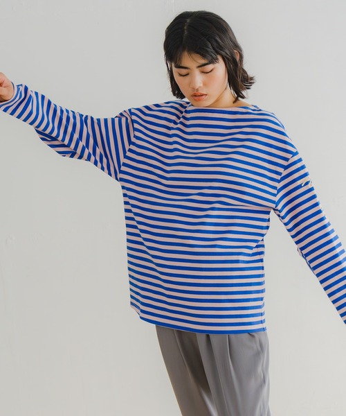 WHYTO.(ホワイト)の「「WHYTO. / ホワイト」ルーズストライプトップス(Tシャツ/カットソー・レディース・ホワイト×ネイビー/ピンク系/オフホワイト・38/36)」の16枚目の写真