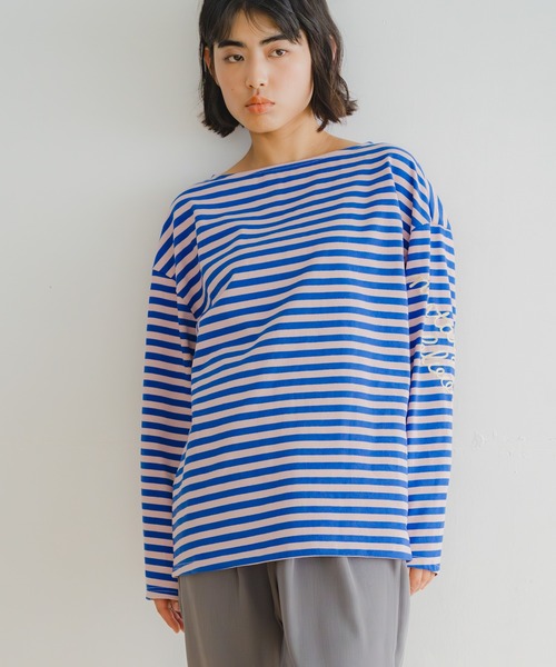 WHYTO.(ホワイト)の「「WHYTO. / ホワイト」ルーズストライプトップス(Tシャツ/カットソー・レディース・ホワイト×ネイビー/ピンク系/オフホワイト・38/36)」の17枚目の写真