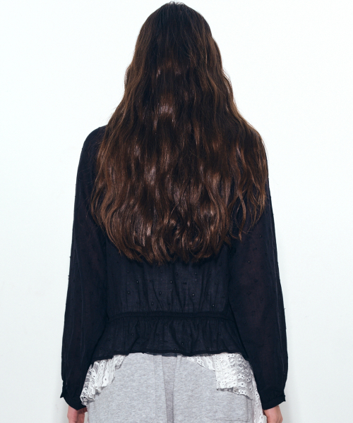 NICK&NICOLE(ニックアンドニコール)の「NICOLE LABEL PUNCHING HOOD CARDIGAN_BLACK(カーディガン/ボレロ・レディース・ブラック・FREE)」の3枚目の写真