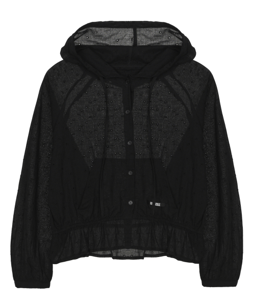 NICK&NICOLE(ニックアンドニコール)の「NICOLE LABEL PUNCHING HOOD CARDIGAN_BLACK(カーディガン/ボレロ・レディース・ブラック・FREE)」の4枚目の写真