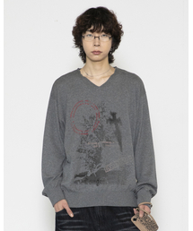 GLACK（グラック）の「GNT078 Philosophy Graphic Soft V-Neck Knit (MELANGE GRAY)（ニット/セーター・メンズ）」