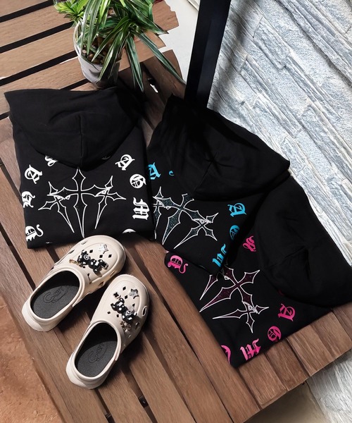 #MEMORY（メモリー）の「【MEMORY】ヘビーウェイト クロスラインストーン ダブルZIPパーカー / Cross Line Stone Double ZIP Hoodie（パーカー・メンズ・ブラック系1/ブラック系3/ブラック系2・S/M/L）」の4枚目の写真