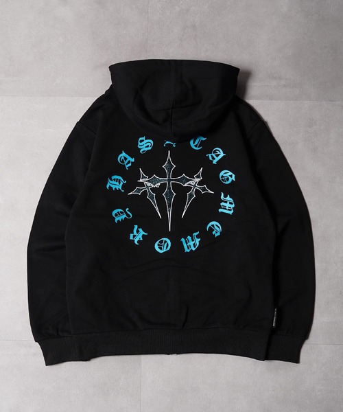 #MEMORY（メモリー）の「【MEMORY】ヘビーウェイト クロスラインストーン ダブルZIPパーカー / Cross Line Stone Double ZIP Hoodie（パーカー・メンズ・ブラック系1/ブラック系3/ブラック系2・S/M/L）」の14枚目の写真