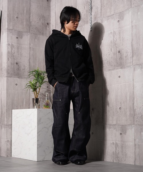 #MEMORY（メモリー）の「【MEMORY】ヘビーウェイト クロスラインストーン ダブルZIPパーカー / Cross Line Stone Double ZIP Hoodie（パーカー・メンズ・ブラック系1/ブラック系3/ブラック系2・S/M/L）」の8枚目の写真