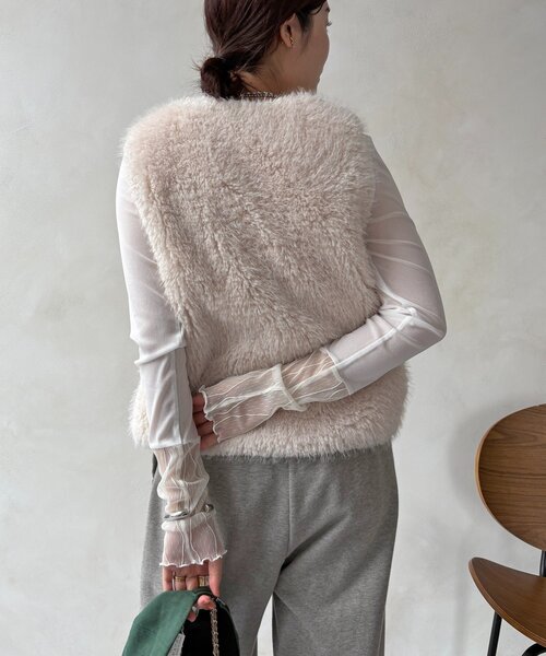 DouDou(ドゥドゥ)の「レースチュール切替シアーTEE(Tシャツ/カットソー・レディース・オフホワイト/ブラック/ブラウン・FREE)」の22枚目の写真