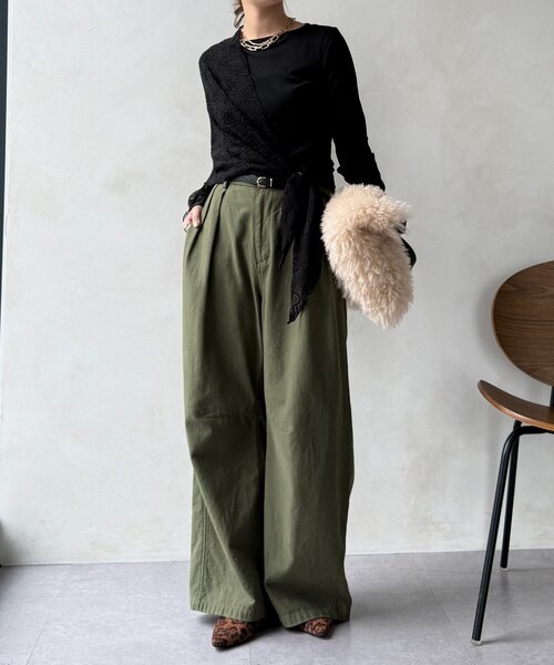 DouDou(ドゥドゥ)の「レースチュール切替シアーTEE(Tシャツ/カットソー・レディース・オフホワイト/ブラック/ブラウン・FREE)」の20枚目の写真