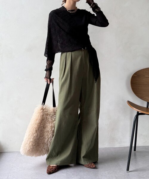 DouDou(ドゥドゥ)の「レースチュール切替シアーTEE(Tシャツ/カットソー・レディース・オフホワイト/ブラック/ブラウン・FREE)」の19枚目の写真