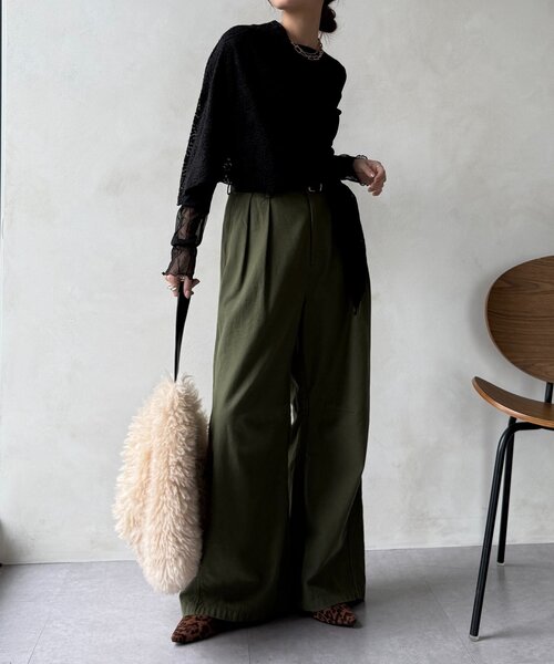 DouDou(ドゥドゥ)の「レースチュール切替シアーTEE(Tシャツ/カットソー・レディース・オフホワイト/ブラック/ブラウン・FREE)」の18枚目の写真