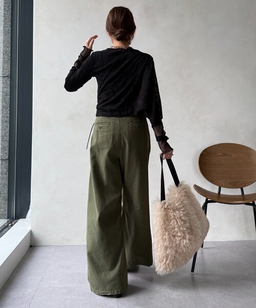 DouDou(ドゥドゥ)の「レースチュール切替シアーTEE(Tシャツ/カットソー・レディース・オフホワイト/ブラック/ブラウン・FREE)」の17枚目の写真