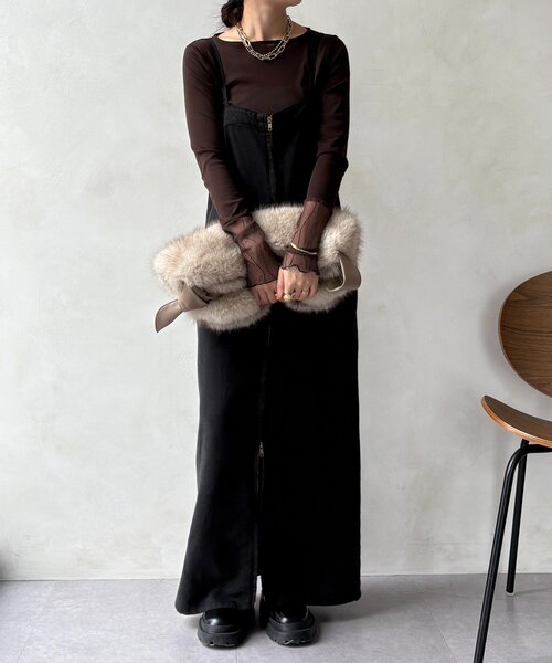 DouDou(ドゥドゥ)の「レースチュール切替シアーTEE(Tシャツ/カットソー・レディース・オフホワイト/ブラック/ブラウン・FREE)」の10枚目の写真