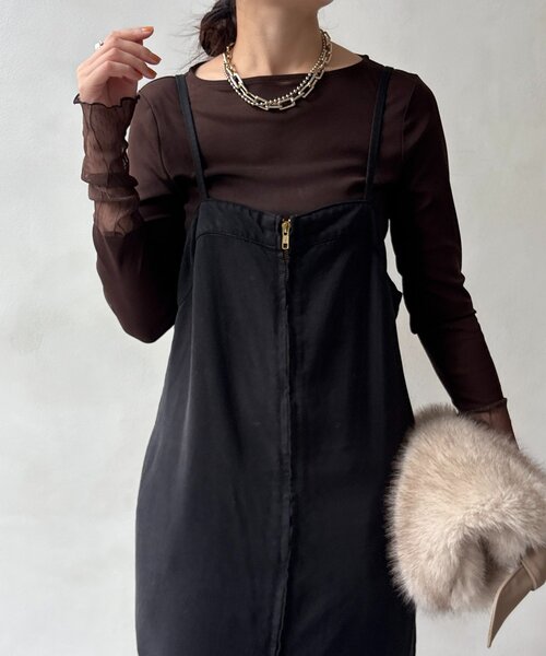 DouDou(ドゥドゥ)の「レースチュール切替シアーTEE(Tシャツ/カットソー・レディース・オフホワイト/ブラック/ブラウン・FREE)」の4枚目の写真