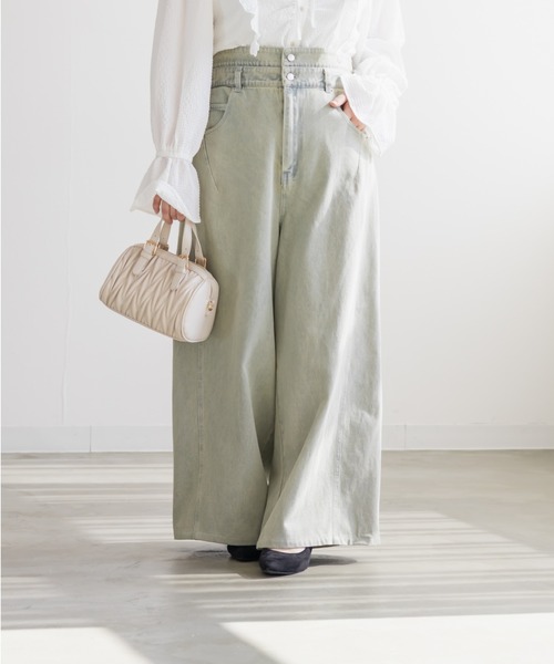 CLETTE(クレット)の「CLETTEオリジナルダブルウエストデニムワイドパンツ(その他パンツ・レディース・ブルー/サックスブルー/ブラック・LL/3L/4L)」の1枚目の写真