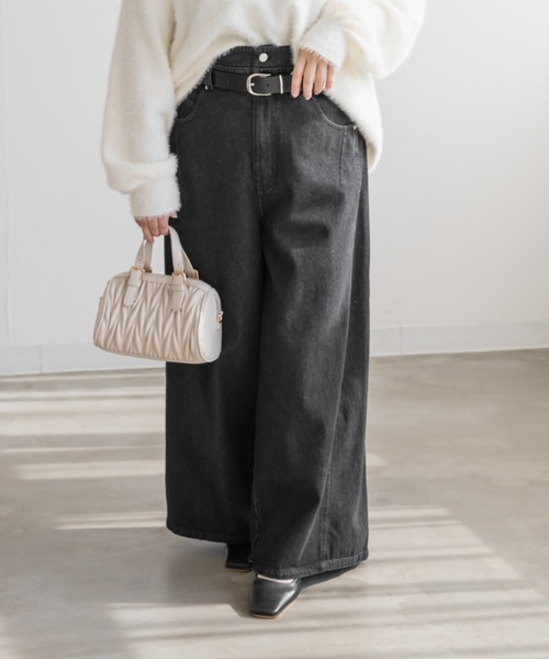 CLETTE(クレット)の「CLETTEオリジナルダブルウエストデニムワイドパンツ(その他パンツ・レディース・ブルー/サックスブルー/ブラック・LL/3L/4L)」の2枚目の写真