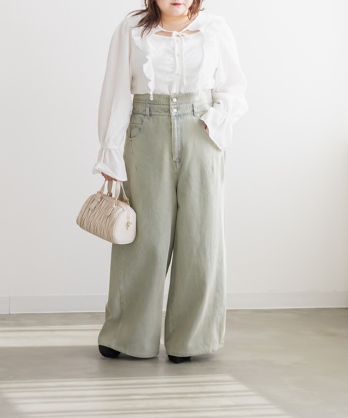 CLETTE(クレット)の「CLETTEオリジナルダブルウエストデニムワイドパンツ(その他パンツ・レディース・ブルー/サックスブルー/ブラック・LL/3L/4L)」の12枚目の写真