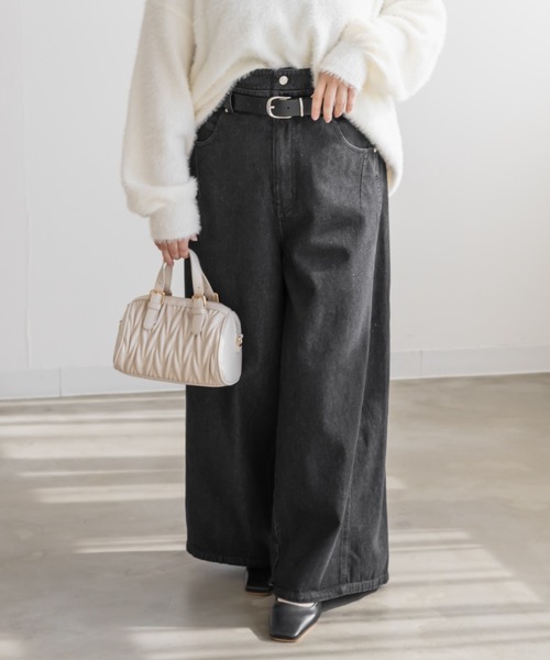 CLETTE(クレット)の「CLETTEオリジナルダブルウエストデニムワイドパンツ(その他パンツ・レディース・ブルー/サックスブルー/ブラック・LL/3L/4L)」の4枚目の写真