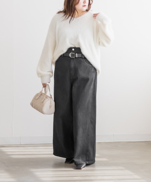 CLETTE(クレット)の「CLETTEオリジナルダブルウエストデニムワイドパンツ(その他パンツ・レディース・ブルー/サックスブルー/ブラック・LL/3L/4L)」の5枚目の写真
