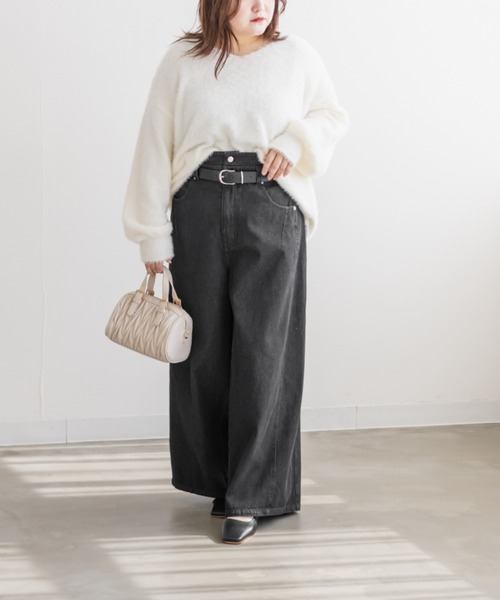 CLETTE(クレット)の「CLETTEオリジナルダブルウエストデニムワイドパンツ(その他パンツ・レディース・ブルー/サックスブルー/ブラック・LL/3L/4L)」の6枚目の写真