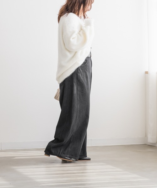 CLETTE(クレット)の「CLETTEオリジナルダブルウエストデニムワイドパンツ(その他パンツ・レディース・ブルー/サックスブルー/ブラック・LL/3L/4L)」の7枚目の写真