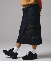COLOR WASH POCKET DENIM SKIRT DARK BROWN
