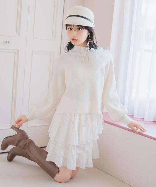 KNIT PLEATS SET series】プリーツティアートミニスカート（スカート