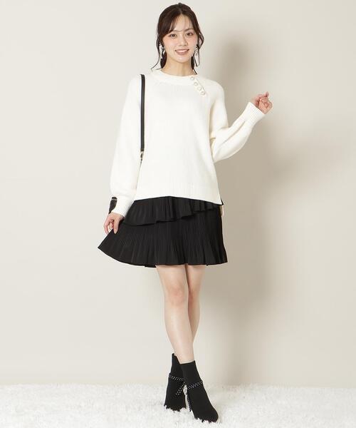 KNIT PLEATS SET series】プリーツティアートミニスカート（スカート