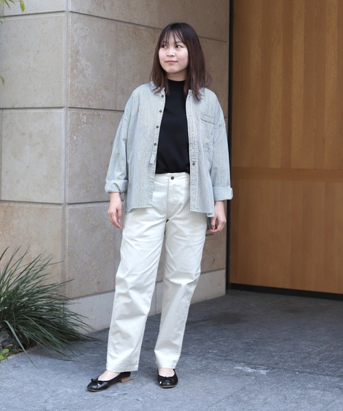 OMNIGOD womens / オムニゴッド] ヒッコリー ワイドスタンドカラー