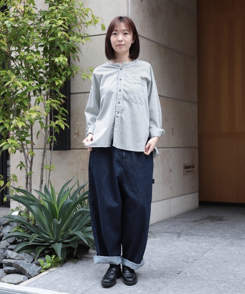OMNIGOD（オムニゴッド）の「[OMNIGOD womens / オムニゴッド] ヒッコリー ワイドスタンドカラーシャツ（シャツ/ブラウス・レディース・ブルー系その他・FREE）」の16枚目の写真