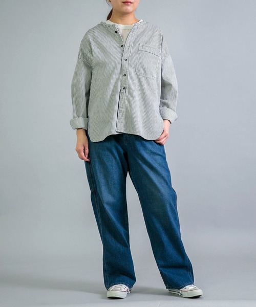OMNIGOD（オムニゴッド）の「[OMNIGOD womens / オムニゴッド] ヒッコリー ワイドスタンドカラーシャツ（シャツ/ブラウス・レディース・ブルー系その他・FREE）」の18枚目の写真