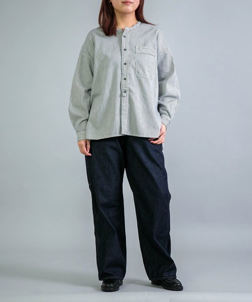 OMNIGOD womens / オムニゴッド] ヒッコリー ワイドスタンドカラー