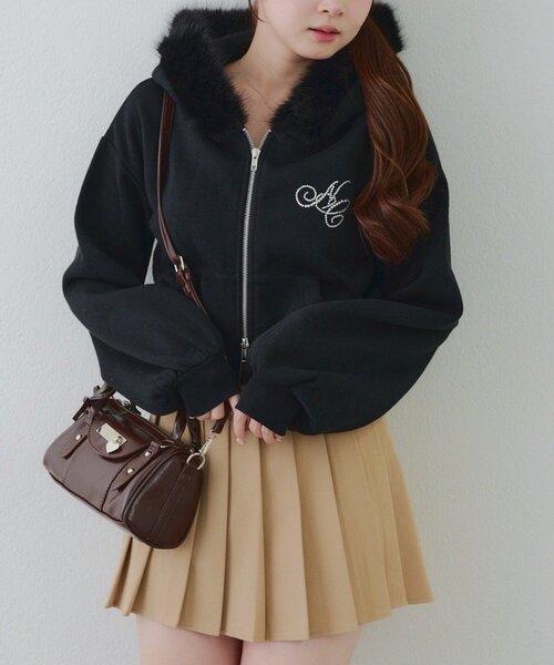 SETUP対応アイテム】ラメロゴ裏起毛ファーパーカー（パーカー