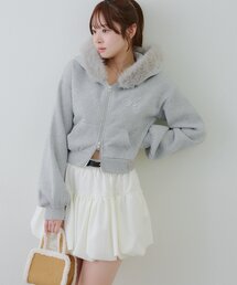 【SETUP対応アイテム】ラメロゴ裏起毛ファーパーカー