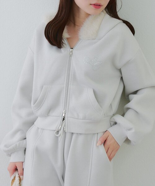 continuer de NICE CLAUP(コンティニューデナイスクラップ)の「【SETUP対応アイテム】ラメロゴ裏起毛ファーパーカー(パーカー・レディース・トップグレー/ブラック/アイボリー/ピンク/カモフラージュ・FREE)」の10枚目の写真