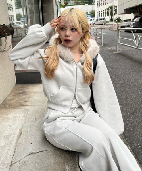 SETUP対応アイテム】ラメロゴ裏起毛ファーパーカー（パーカー