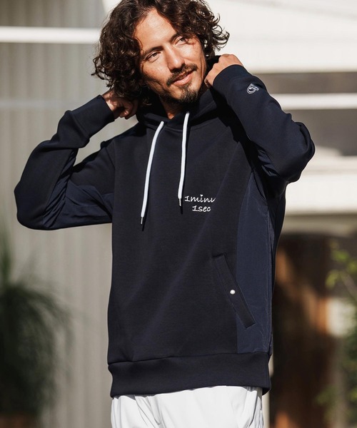 1minute 1second（ワンミニットワンセカンド）の「mpa4001-cursive embroidery cardboard knit nylon hoodie パーカー(1M26H040)（パーカー・メンズ・ブラック/ネイビー/ホワイト・S/M/L/XL）」の3枚目の写真