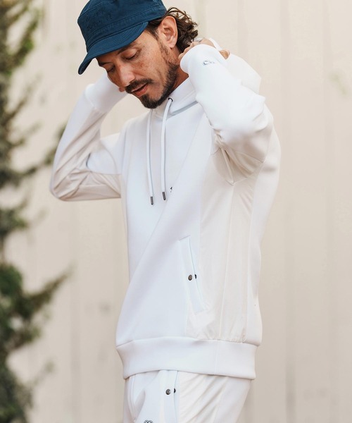 1minute 1second（ワンミニットワンセカンド）の「mpa4001-cursive embroidery cardboard knit nylon hoodie パーカー(1M26H040)（パーカー・メンズ・ブラック/ネイビー/ホワイト・S/M/L/XL）」の4枚目の写真